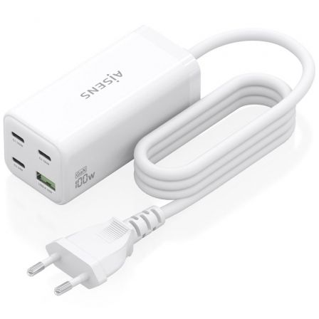 Aisens Cargador Sobremesa GaN 100W 3xUSB-C y 1xUSB-A Blanco